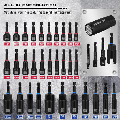 Magnetic Impact Nut Driver Set, 80pc or 41pc, Metric & SAE with Socket Adapters, Bit Holder, Wing Nut Driver, Universal Sockets, Quick Release Extension, Power Bits toolbox Multifunctional Screwdriver Switchable Screwdriver Shape