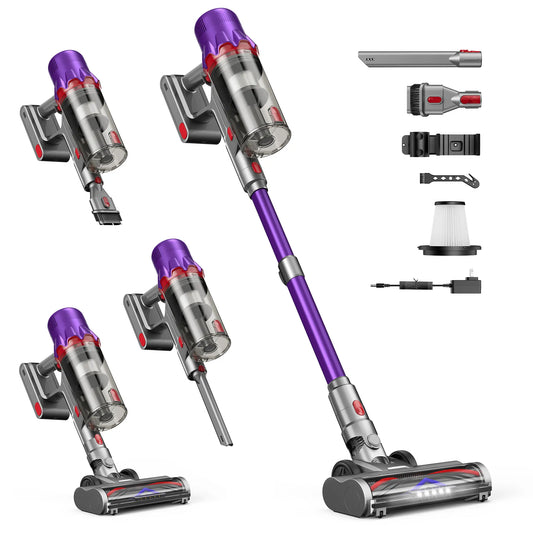 Cordless Stick Vacuum Cleaner – 180W Brushless Motor Lightweight Vacuum with HEPA Filter, Anti-Tangle Brush & LED Light for Home, Carpet, Floor & Pet Hair