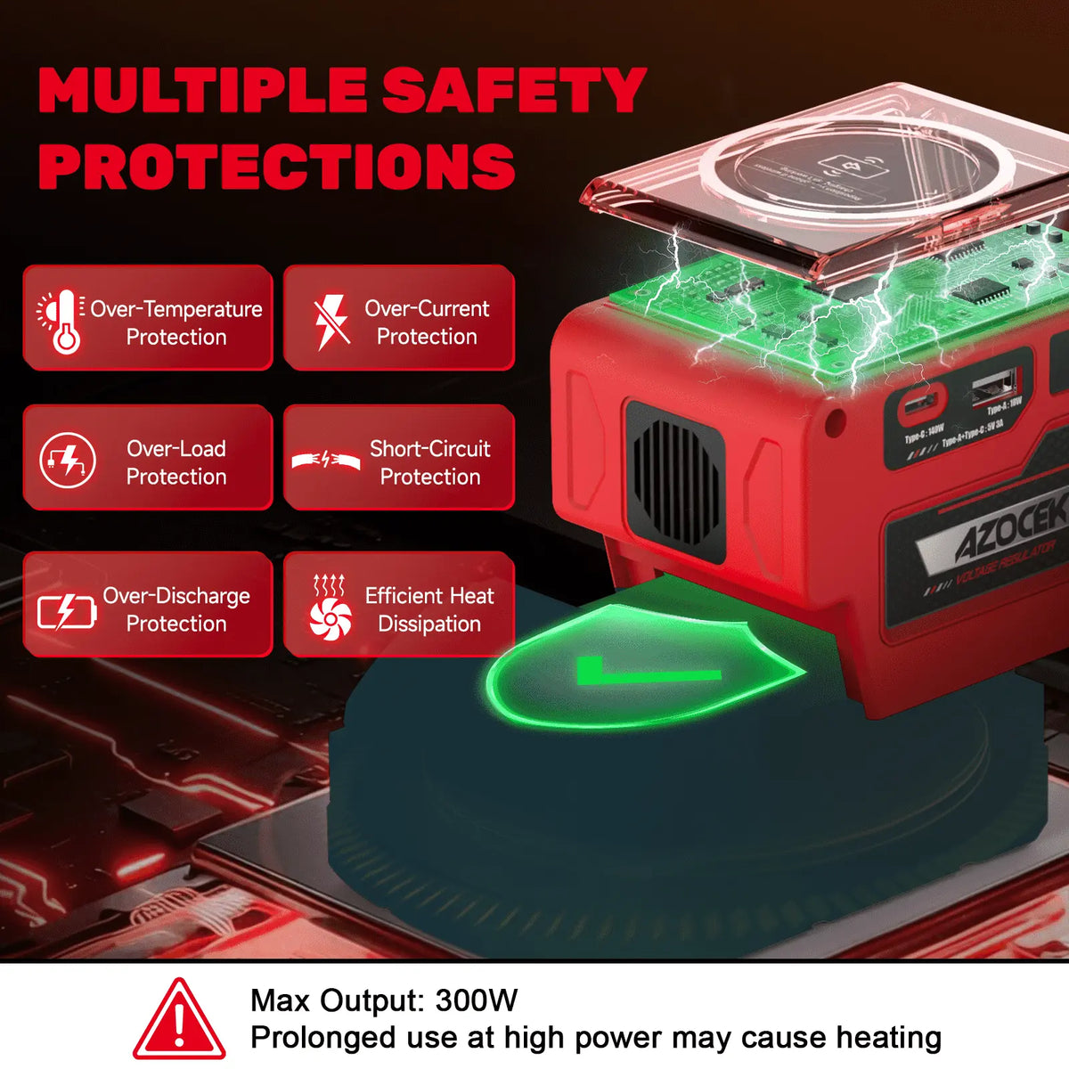 300W Adjustable DC Voltage Regulator – 2–30V Variable Output, USB-C PD3.1, USB-A Fast Charging & Wireless Charging