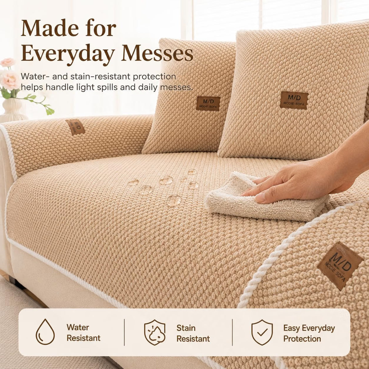 Luxury Thick Sofa Cover – Soft Textured Washable Couch Protector with Non-Slip Fit for Sectional, Loveseat & 3-Seater Sofas