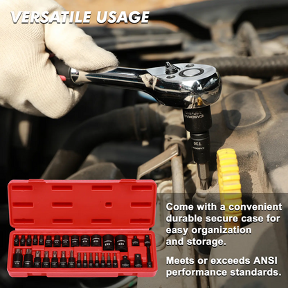 32-Piece Torx & E-Torx Socket Wrench Set – S2 Alloy Mechanic Tool Kit, T8-T70 & E4-E24, 1/4–1/2 Drive Impact Adapters