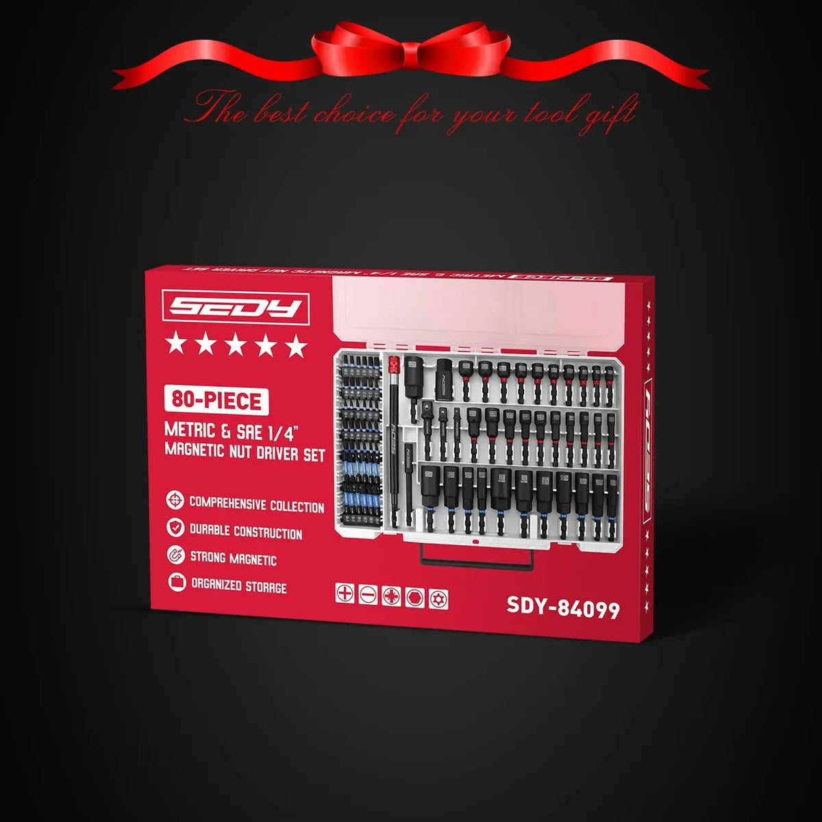 Magnetic Impact Nut Driver Set, 80pc or 41pc, Metric & SAE with Socket Adapters, Bit Holder, Wing Nut Driver, Universal Sockets, Quick Release Extension, Power Bits toolbox Multifunctional Screwdriver Switchable Screwdriver Shape
