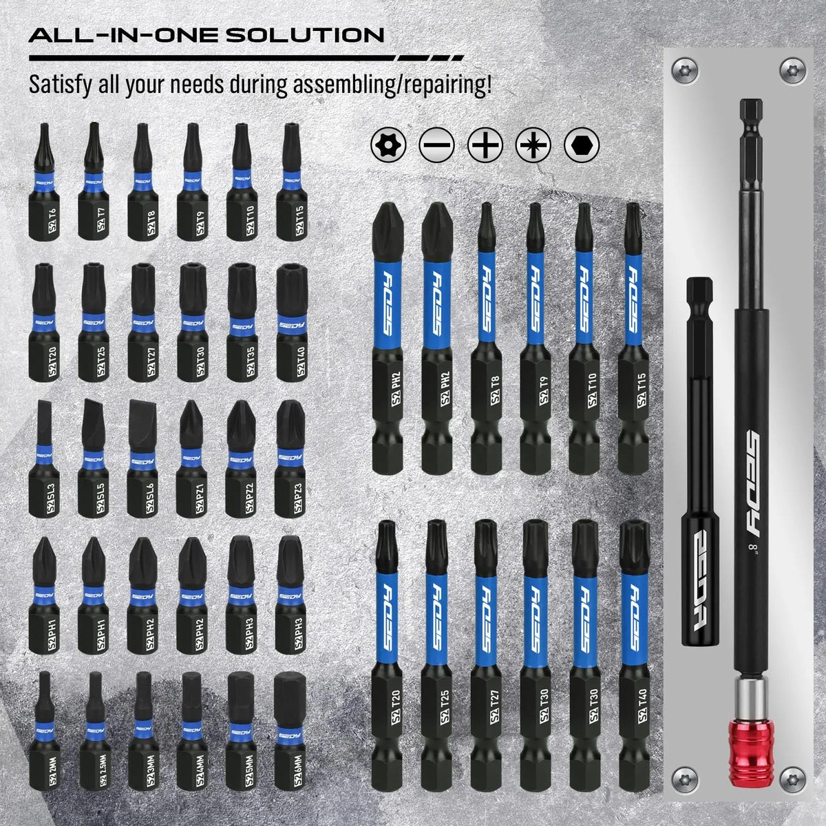 Magnetic Impact Nut Driver Set, 80pc or 41pc, Metric & SAE with Socket Adapters, Bit Holder, Wing Nut Driver, Universal Sockets, Quick Release Extension, Power Bits toolbox Multifunctional Screwdriver Switchable Screwdriver Shape